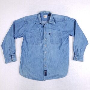 Col Littleton Denim Shirt XL Long Sleeve Blue Workwear Rugged Western Vintage